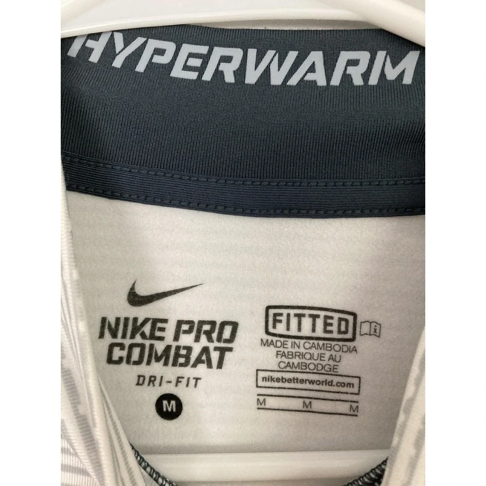 Nike Pro Combat Shirt Men M White Hyperwarm DriFit Fitted Base Layer Thermal EUC